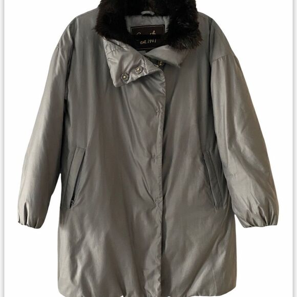 Coach Gray Down Jacket Coat with Real Fur Collar Size XS oversized - Picture 1 of 15